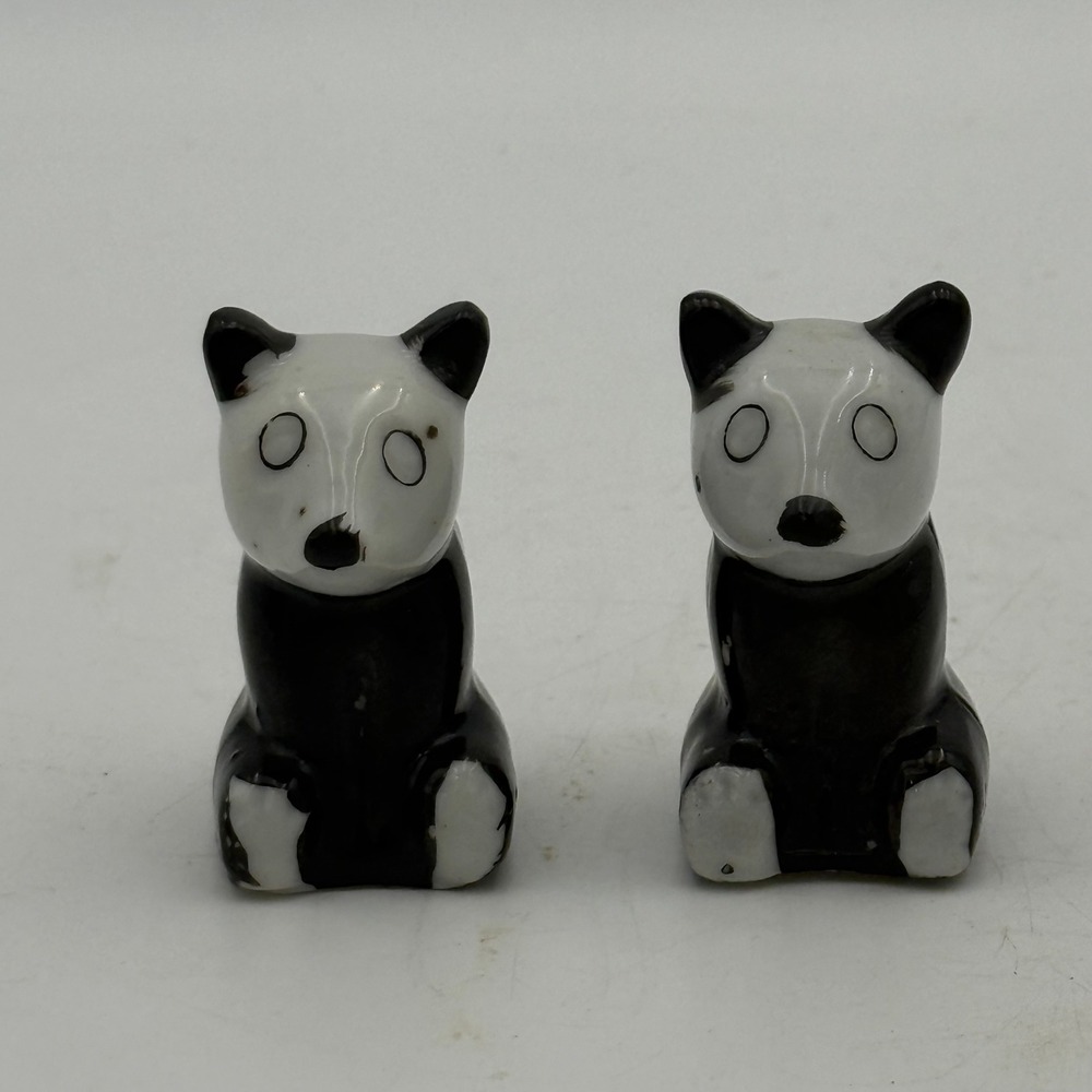 Vintage Panda Bear Salt and Pepper Shakers Ceramic Japan Black White Set